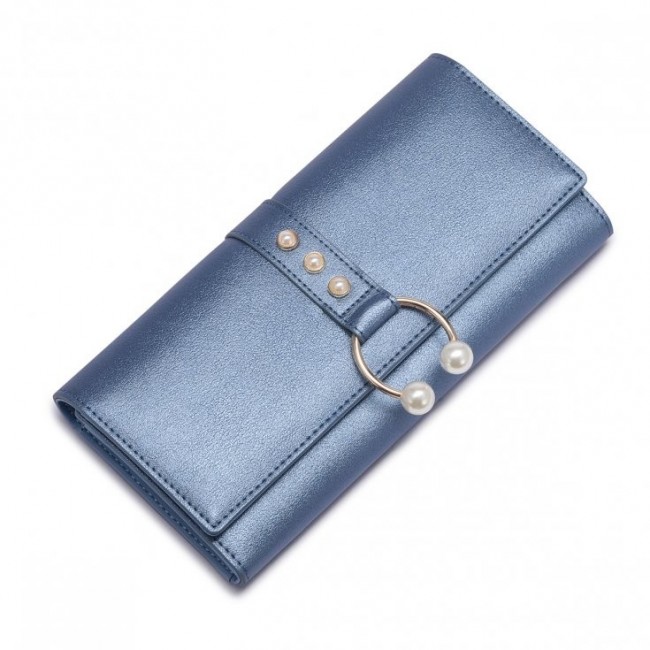 NUCELLE Długi metaliczny portfel niebieski